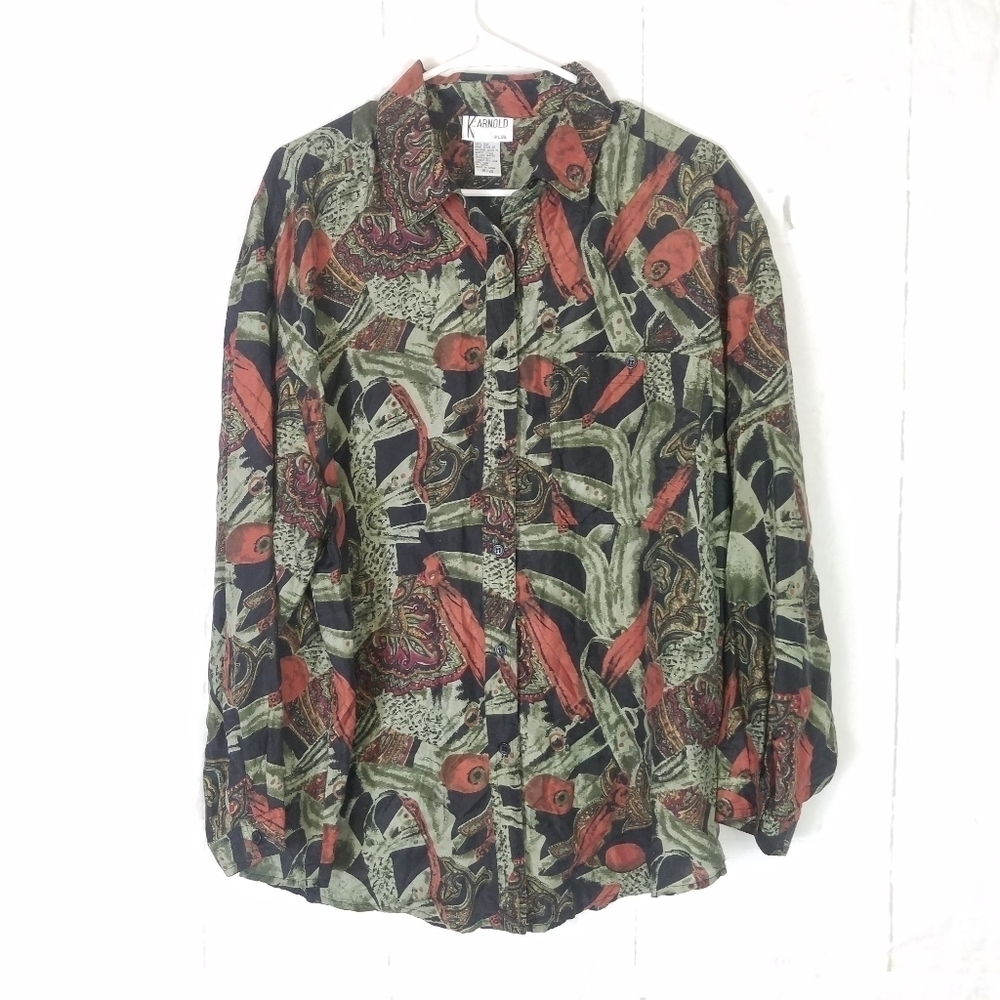 K arnold plus long sleeve printed silk top